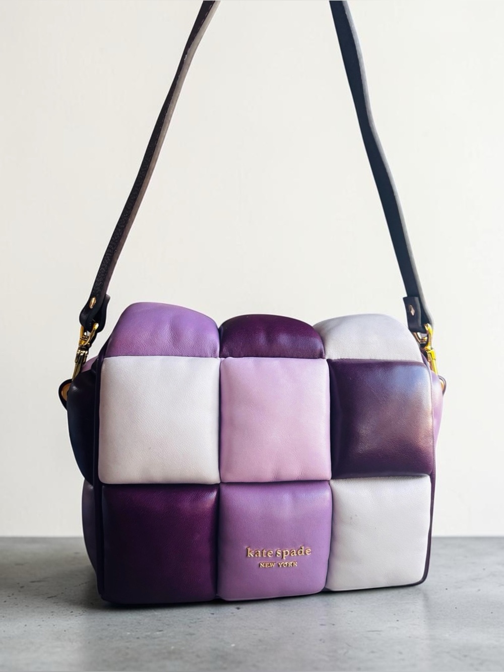 kate spade RARE boxxy crossbody puffy Color Block Crossbody in Purple & White